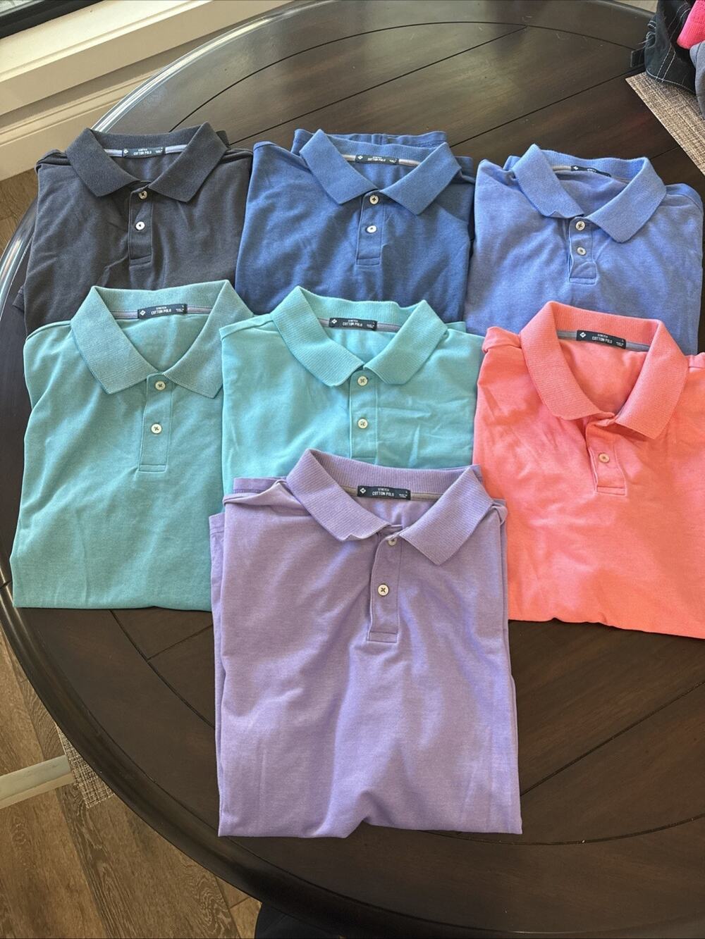 Bundle Lot of 7 Mens Large L Pique Stretch Short Sleeved Polo Shirt shirts tops